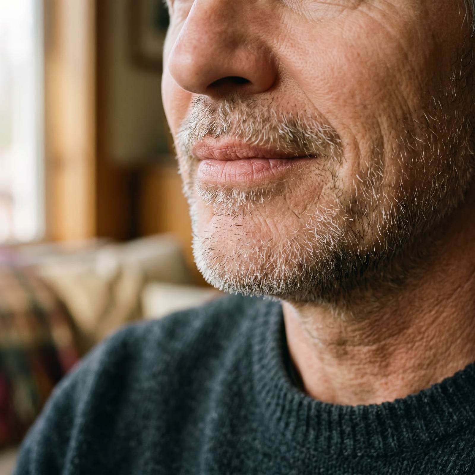 Close-up of a mature man's dry lips
